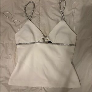 Zara- White Women's Spaghetti Strap Cami with Silver Trim